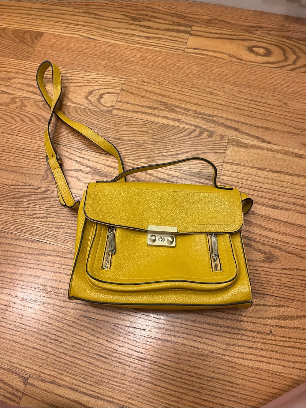 Yellow Leather Crossbody with Front Zip Pockets